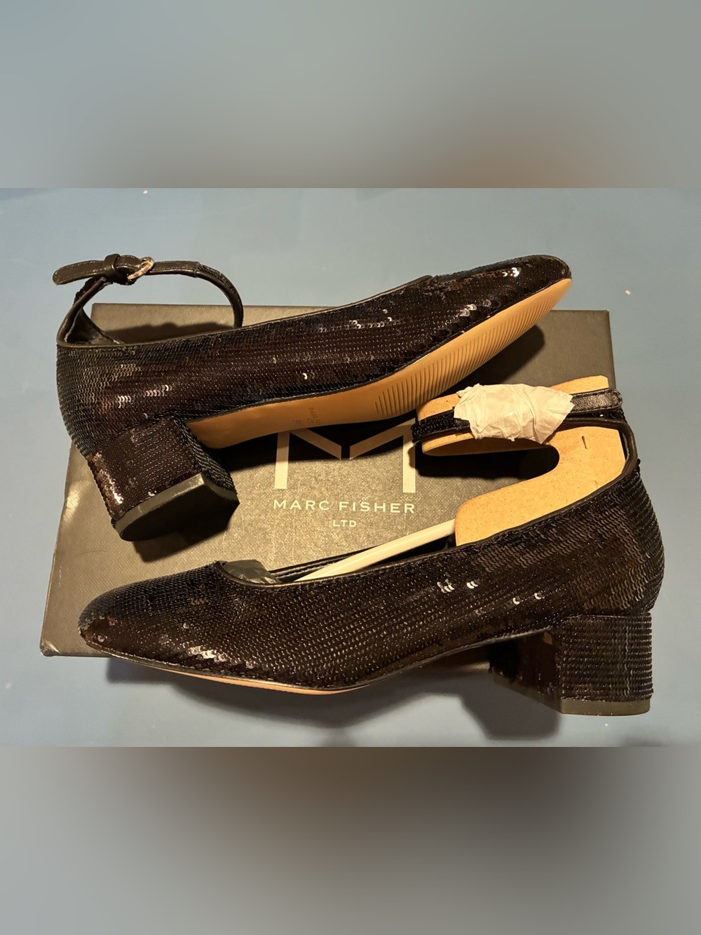 Marc Fisher Black Sequin Low Block Heel  5M NIB Retail:  $140